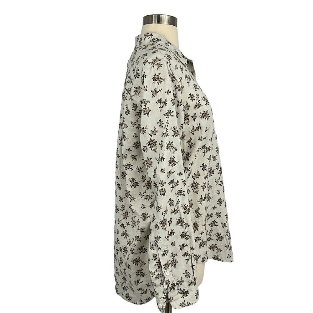 NWT Current Elliott Size 2 Floral Shirt Ivory Green Long Sleeve Linen Blend - Picture 6 of 13